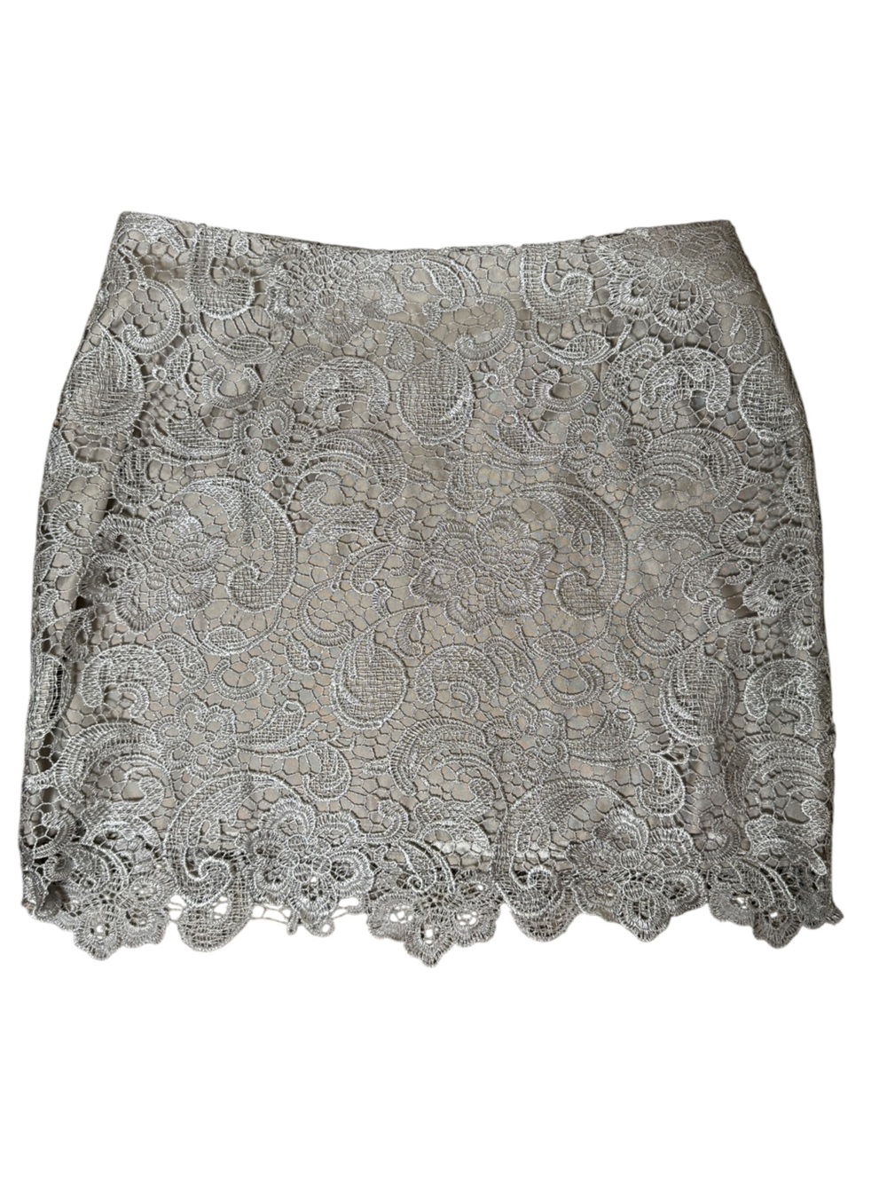 May & July Large juniors Lace Scallop Hem Mini Skirt in Silver Gray